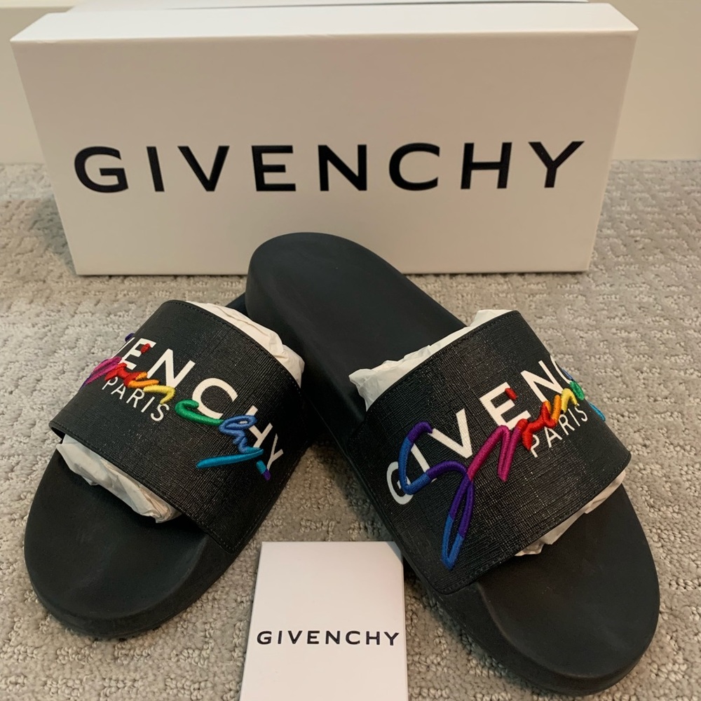 Givenchy flat slide sandal black multicolor (rainbow) stitch 41 mens 9 US womens